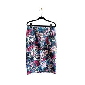 Guess Floral Pencil Skirt Stretch Scuba Back Zip Vented Women's S